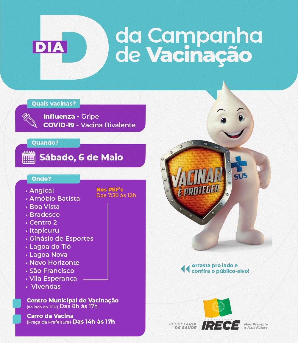 Irecê realiza Dia D da Campanha de Vacinação contra a Influenza e Covid-19