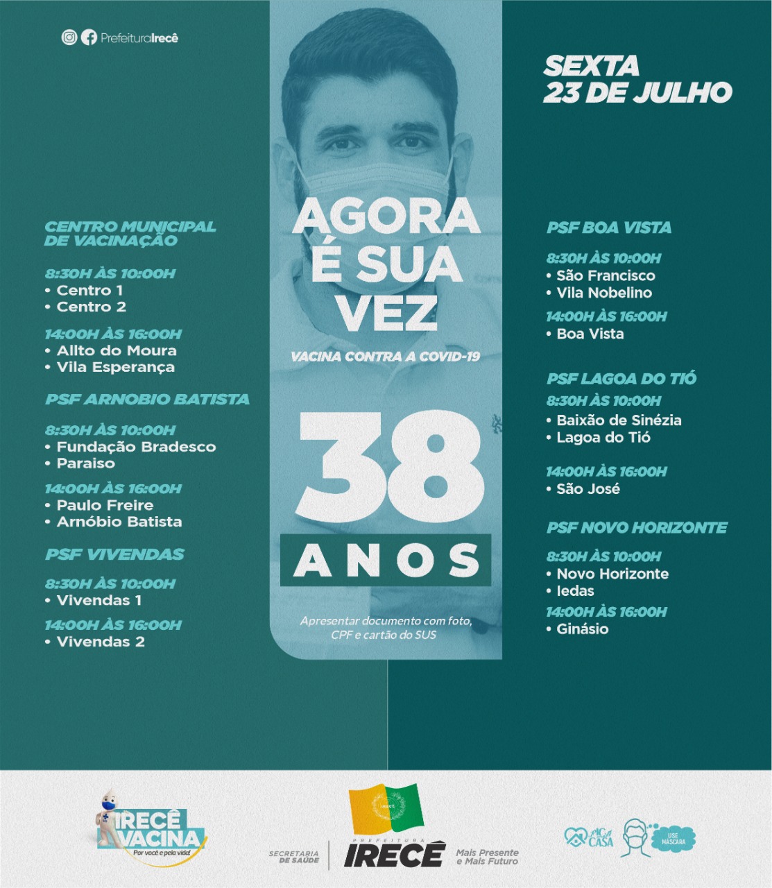Quem aí tem 38 anos e vai sextar recebendo a vacina contra a COVID-19?